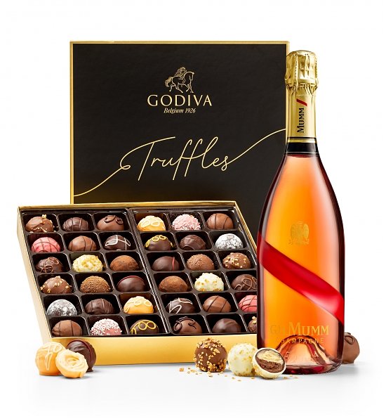 GH Mumm Rose Champagne and Godiva Truffles Gift